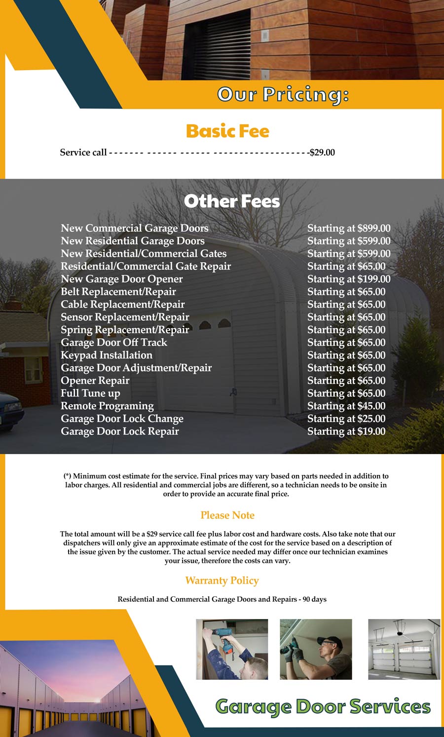 Price List Garage Door Shop